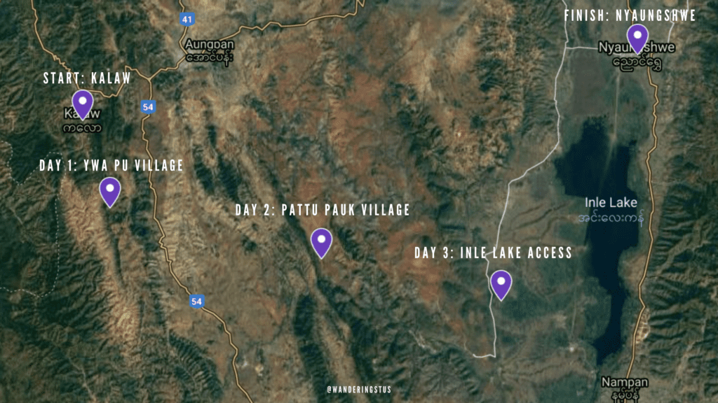 Kalaw to Inle Lake Trek Map