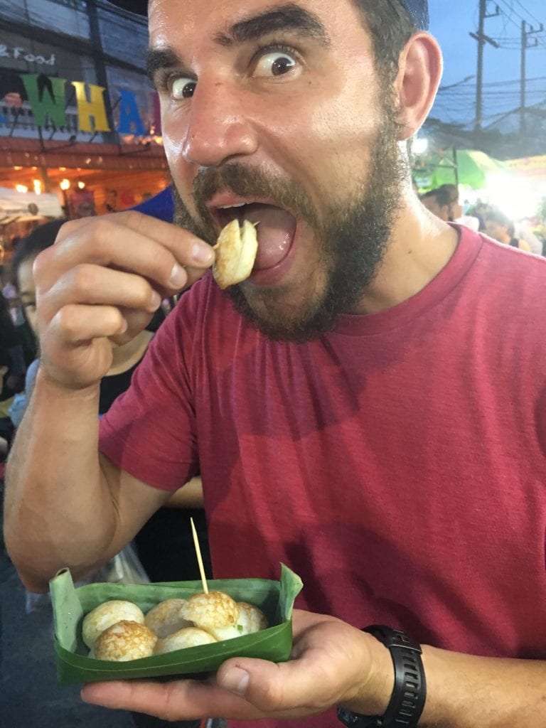 Crushing some food at Chiang Rai's Night Bazaar