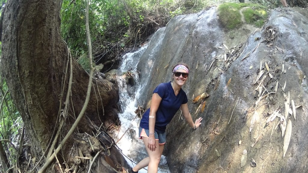 Climbing our way up the Laos waterfalls