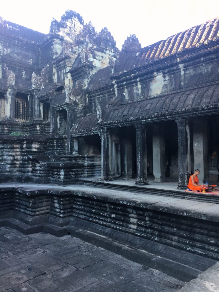A meditating monk at Angkor Wat