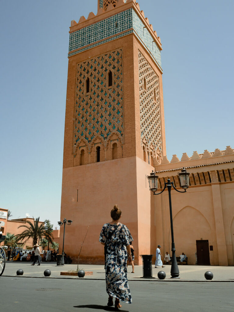 Girl aking in the views of Moulay El Yazid Mosque in Marrakech