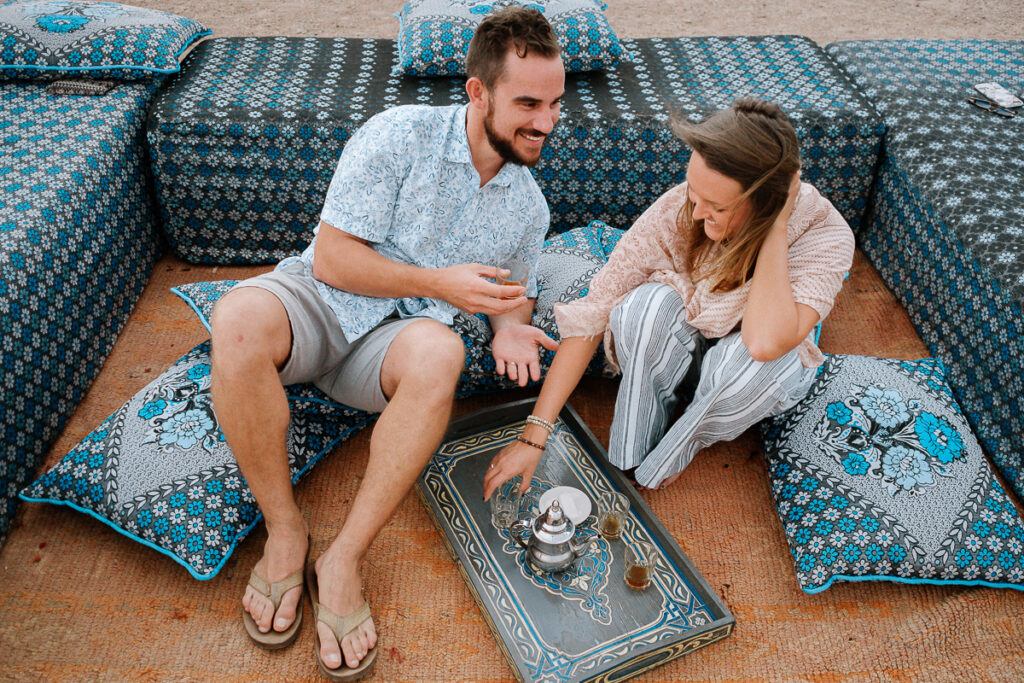 Couple in Agafay Desert drinking Mint Tea
