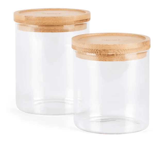 bamboo and glass bathroom canisters