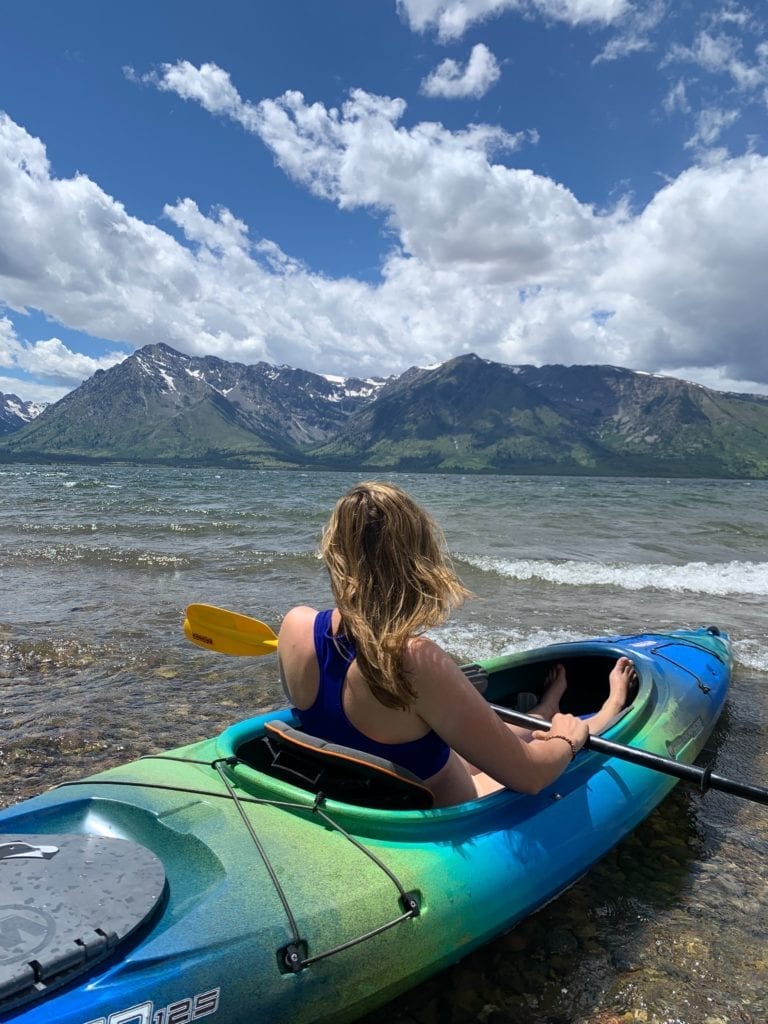Lauren kayaking on Jackson Lake