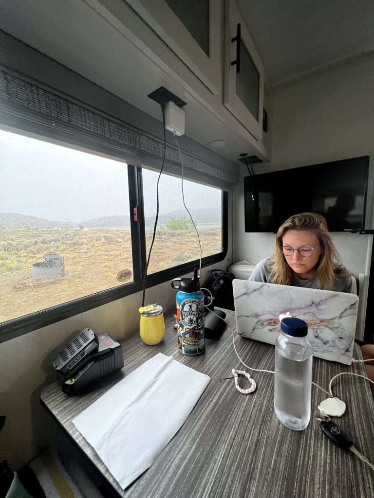 Lauren working from the R-Pod